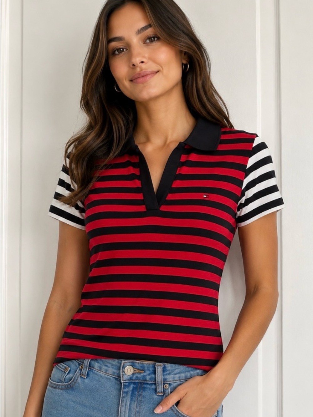 Collared V Neck Polo Shirt -Tommy Hilfiger- PS